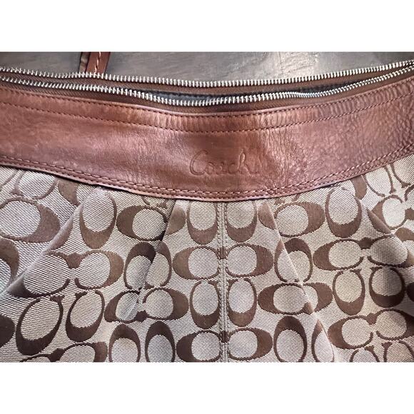 Authentic COACH Signature Canvas Leather Trim Hobo Shoulder Bag - Brown - Picture 4 of 11